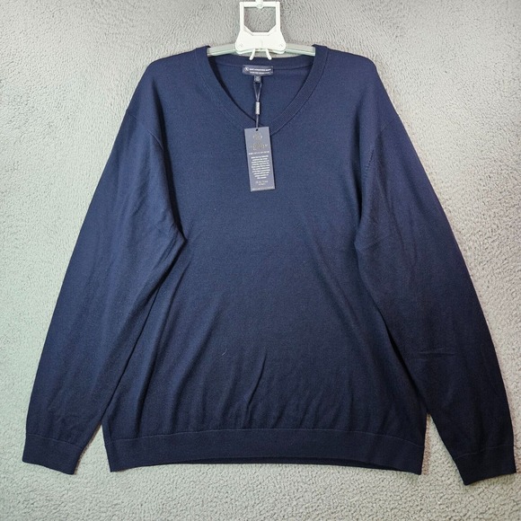 $99 NWT Hart Schaffner Marx 3XT 3X Tall Sweater Men Merino Wool V-Neck Navy Blue - Picture 1 of 11
